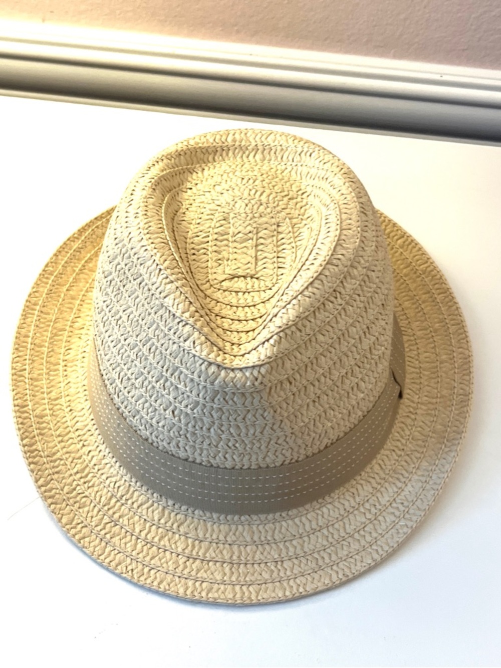Straw Fedora Hat Tan Beige Wide Brim Summer Vacation Resort